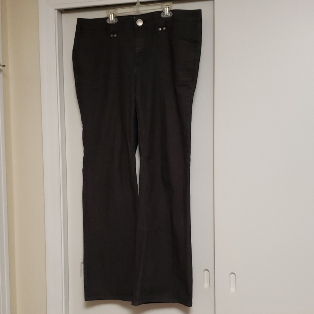 Black patterned bootleg jeans